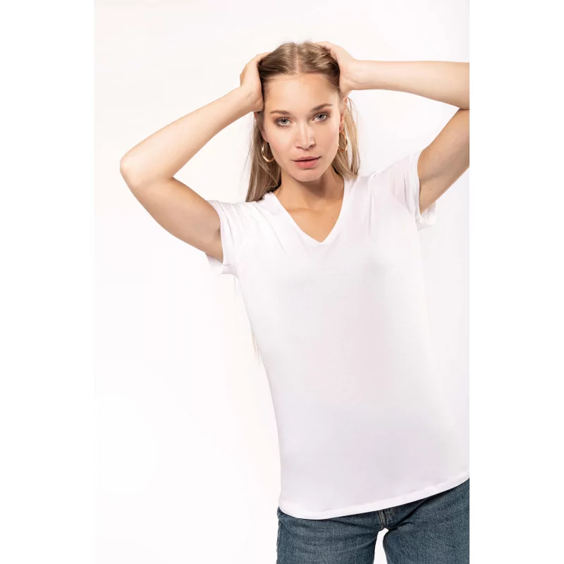 T-shirt col V manches courtes femme Elasthanne