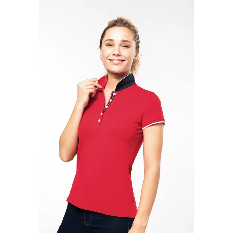 Polo maille piquée manches courtes femme