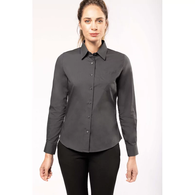 Chemise popeline manches longues femme - bas arrondi