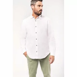 Chemise lin et coton manches longues homme