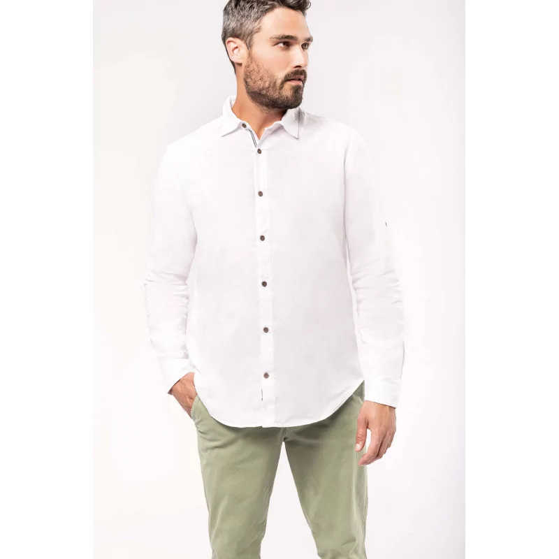 Chemise lin et coton manches longues homme