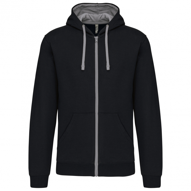 Sweat-shirt zippé capuche contrastée